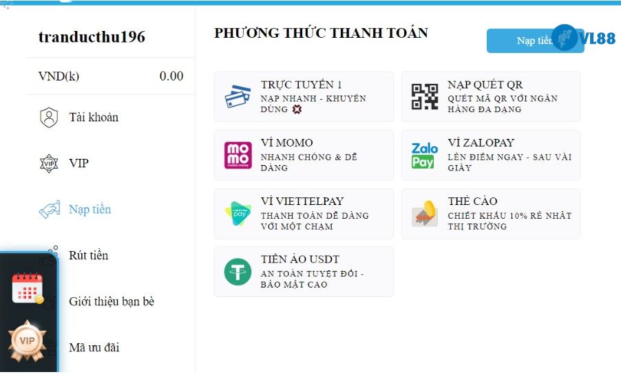 Hướng dẫn nạp tiền VL88 cho người chơi mới