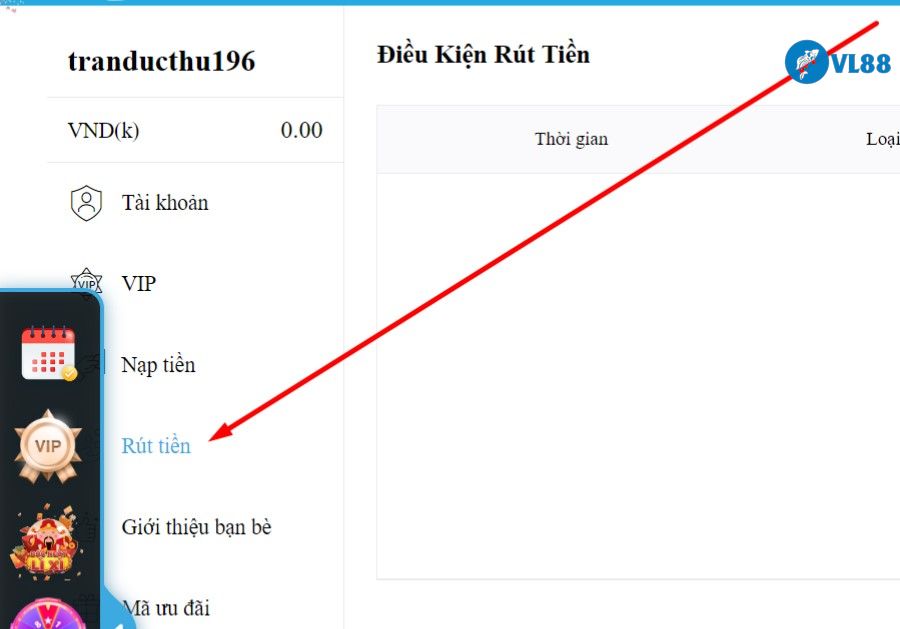 Hướng dẫn rút tiền VL88